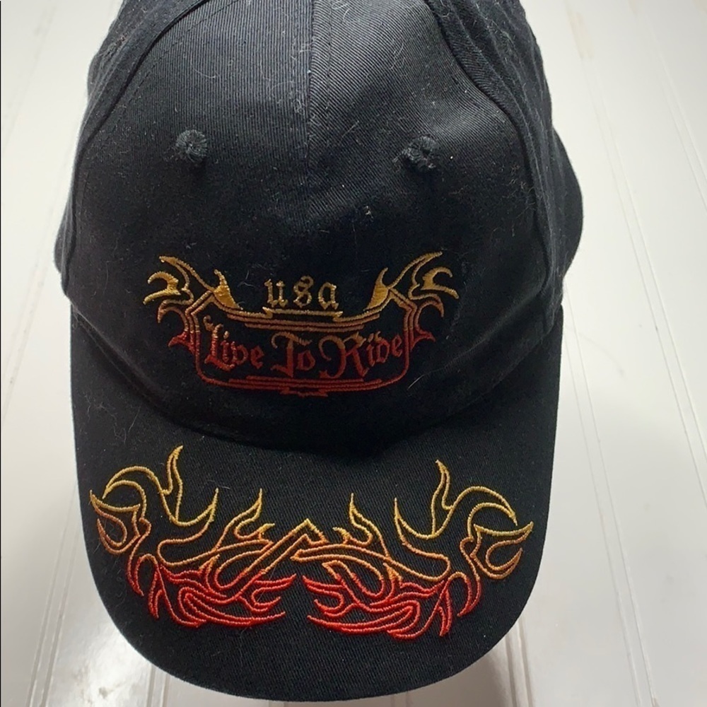 Live to ride embroidered hat black orange yellow. HT0100A